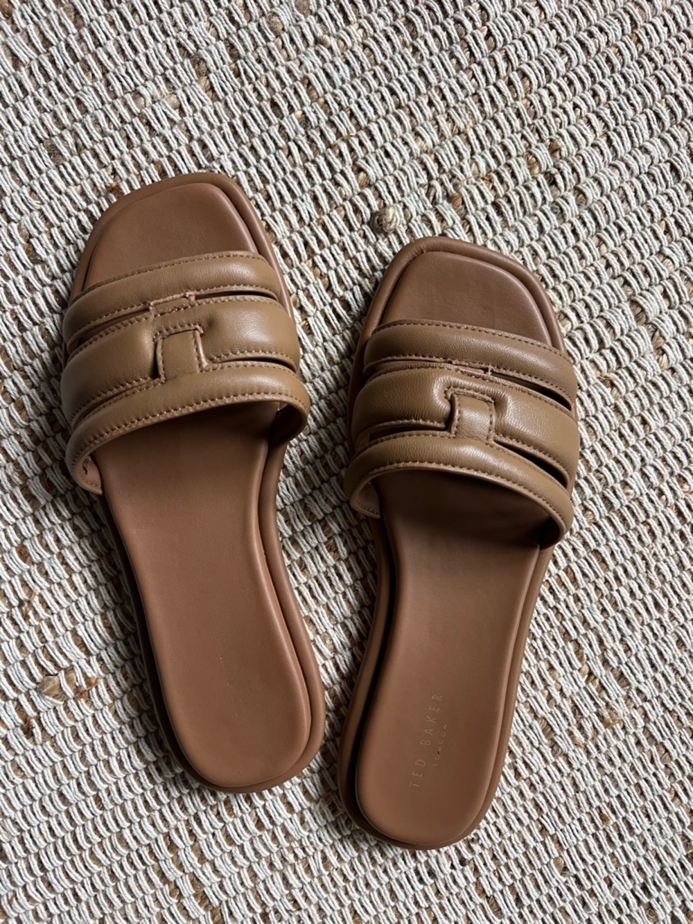 Ted Baker Tan Brown Leather Quilted Slide Mules